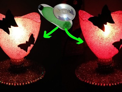 How to Make Candle Holder at Home.Diwali Decoration Ideas.Best Out of Waste CD & Plastic Bottle.DIY