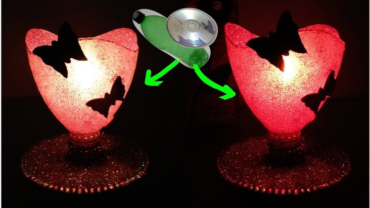 How to Make Candle Holder at Home.Diwali Decoration Ideas.Best Out of Waste CD & Plastic Bottle.DIY