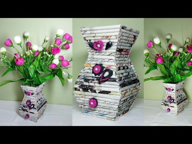 How to make Flower vase with Newspaper ll DIY home decor ll Handmade vase