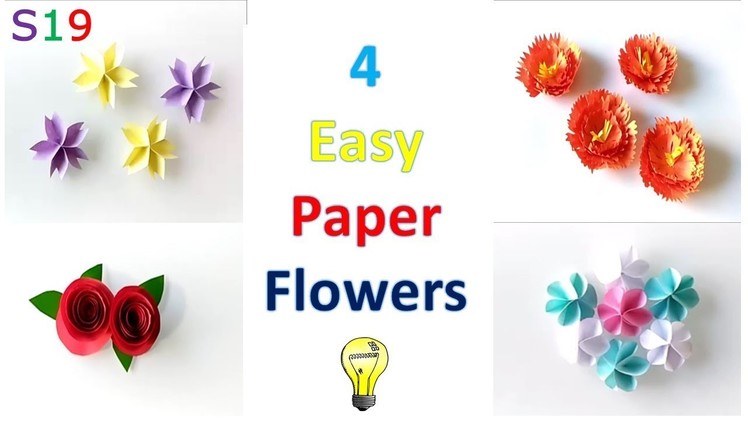 How to make paper flowers easily | 4 paper flower ideas to make | paper crafts |easy for beginners
