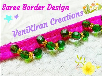 How to Make Saree border.Kuchu design with Beads @ Home - Design 71::Tutorial