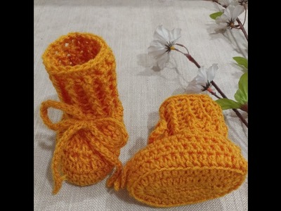 Simple Crochet Bootie with textured cuff and lace