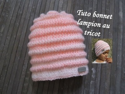 TUTO BONNET LAMPION AU TRICOT Stitch 3D knitting hat GORRO PUNTO RELIEVE DOS AGUJAS