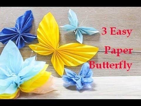 3 Easy Paper Butterfly Origami. Easy template for all size. おはながみ