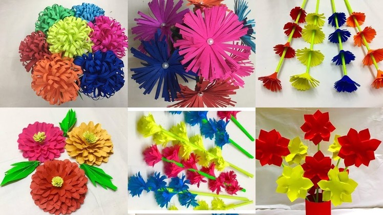 6 Simple Paper Flowers | Easy Paper flower making | Paper crafts | Diy