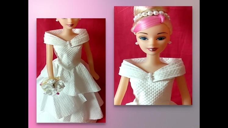 DIY doll dress with tissue paper. ????diy barbie doll dress. doll makeover