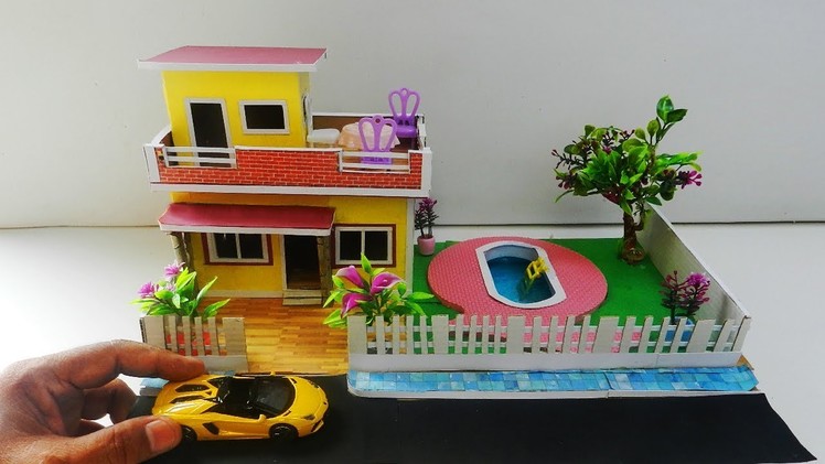 DIY Dollhouse With Swimming Pool - Miniature Crafts With Paper and Cardobard