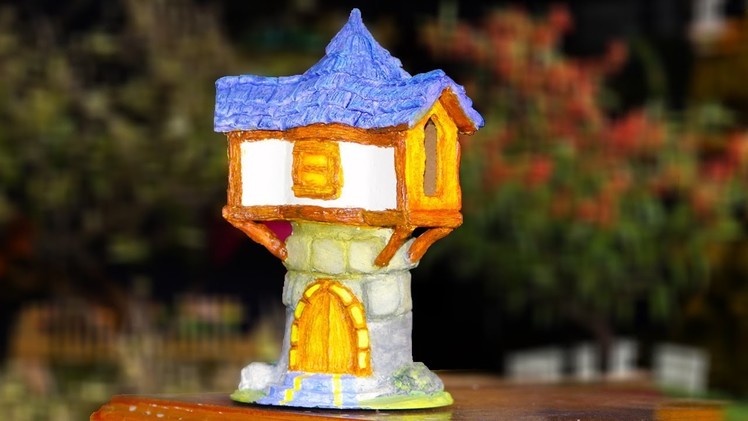 Diy Fairy House (Defense Tower) making with home made paper clay and tissue paper roll