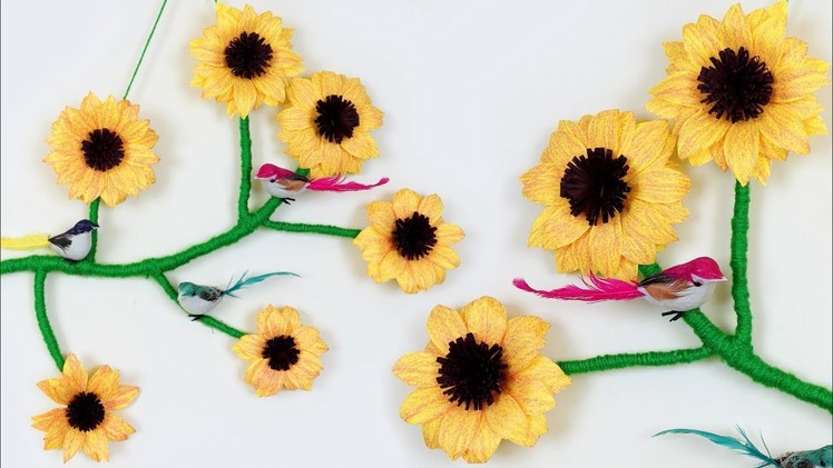 DIY Home Decor Paper Flower Showpiece || Paper Sunflower Making at Home || Handmade Craft Ideas