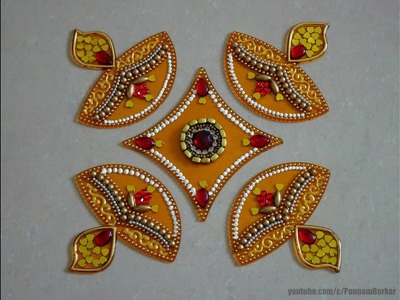 DIY - Kundan rangoli | Diya rangoli for diwali | creative ideas to decorate acrylic rangoli