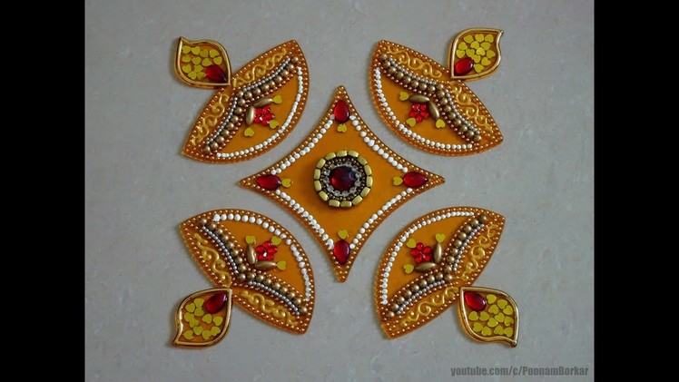 DIY - Kundan rangoli | Diya rangoli for diwali | creative ideas to decorate acrylic rangoli