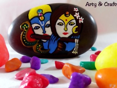DIY STONE ART.Janmashtami Special.Radha Krishna Painting on Stone.Pebbles Paper Weight
