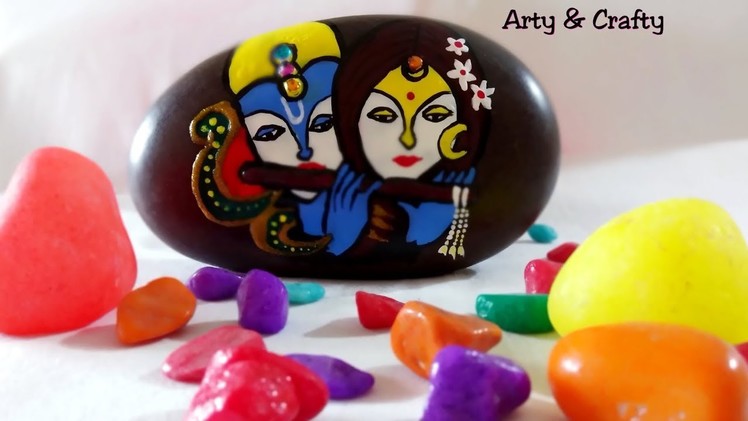 DIY STONE ART.Janmashtami Special.Radha Krishna Painting on Stone.Pebbles Paper Weight