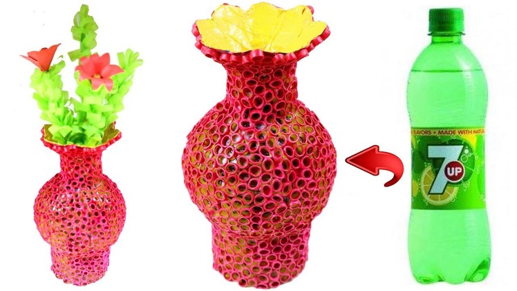 Empty plastic bottle flower vase | How to make flower vase with waste plastic bottle | pasta craft