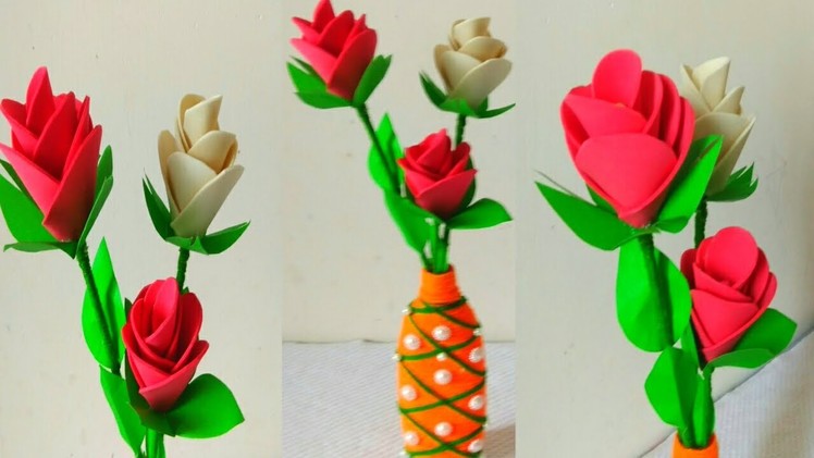 Guidasta.Make Guldasta From Foam Sheet.How to Make Stick & Foam Sheet Rose Flower.New Guldasta