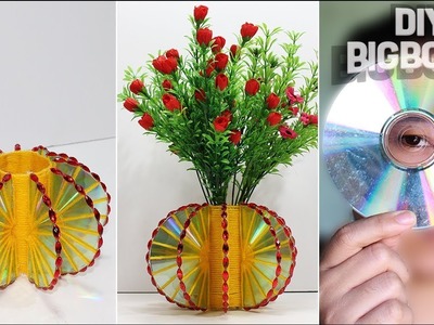 How to make a Flower Vase with plastic bottle and CD | 2018 | DBB