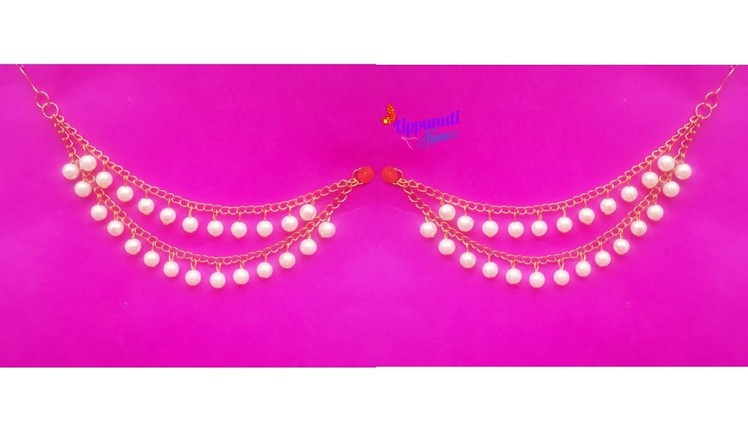 How To Make Beautiful Pearl Champaswaralu At Home. DIY. Pearl Side Ear chains.Jewelry Making