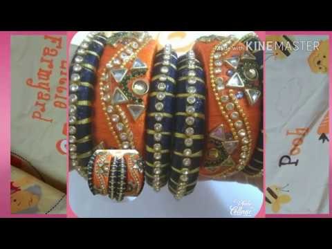 How to make designer kundan silk thread bangles ||designer bangles with orange and blue colour