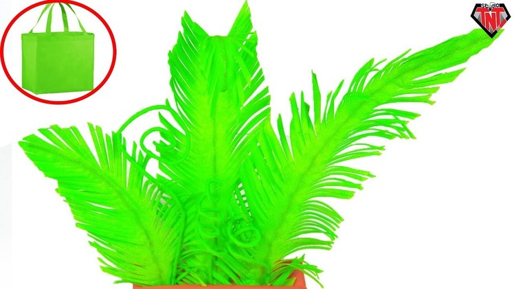 How To Make Fern Plant with Waste Carry Bag || DIY Shopping Bag Fern Leaves Tree