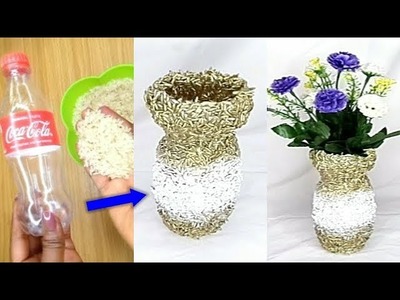 HOW TO MAKE FLOWER VASE AT HOME WITH COCACOLA PLATIC BOTTLE AND RICE