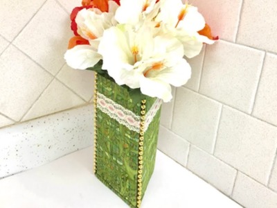 How To Make Flower Vase With Cardboard | Reuse Old Cloth To Make Flower Vase