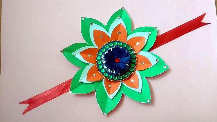 How to make tricolor rakhi with paper|paper rakhi making for kids|Flower paper rakhi for kids