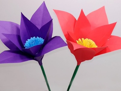 Paper Flowers: How to Make Paper Stick Flowers | Easy Flowers Making Ideas |Jarine's Crafty Creation