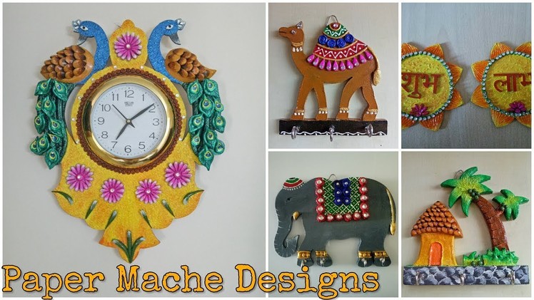 Paper Mache Designs | Paper Mache clock | Peacock Clock|Paper Mache Keyholder|Nameplate | WallHangin