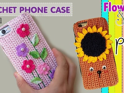 Simple flower & leaf crochet | CROCHET PHONE CASE P3 Tutorial | Case for Iphone 6.6s