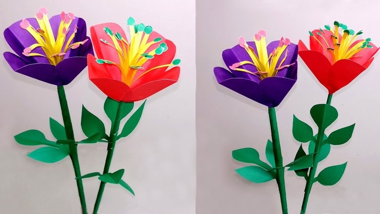 Stick Flower: Very Beautiful Stick Flower Making with Paper || Handcraft | Jarine's Crafty Creation