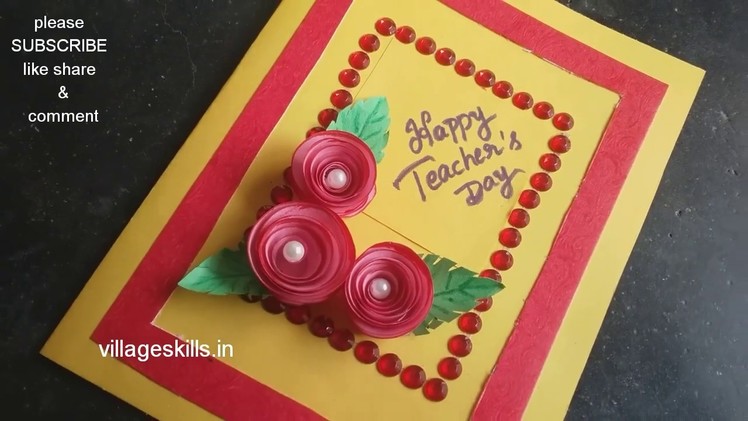 Teacher's day greeting card making ideas,How to make very easy Greeting card,handmade,DIY Roses card