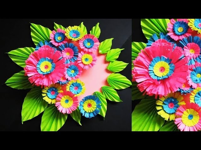 Wall Decoration Ideas | Beautiful Wall Hanging Making at Home | Paper Flower Wall Hanging 51