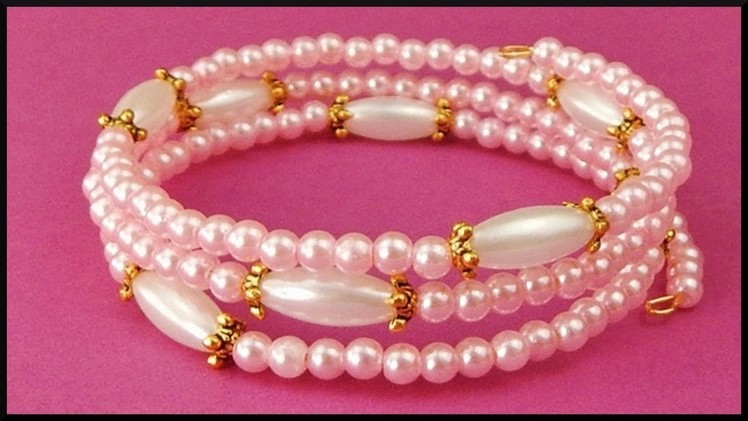DIY | Beaded Memory Wire Bracelet with Pearls | Vintage Beadwork | Draht Perlen Armband