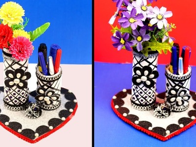 DIY Crafts - Best Out of Waste - DIY Organizer and Flower Vase From Waste material - Easy Diy Desk