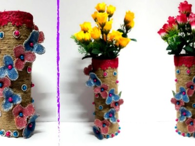 DIY flower vase.Guldasta From waste Empty roll and jute rope part- 4 | Best out of waste