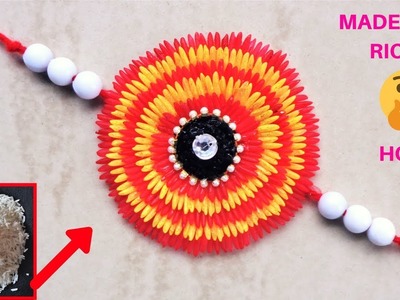 DIY: How to make Rakhi with Rice| Eco Friendly rakhi making for competition 2018