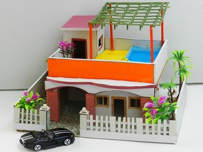 DIY Miniature House with Rooftop Swimming Pool - Easy Cardboard Crafts for Kids