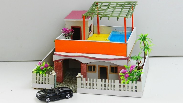 DIY Miniature House with Rooftop Swimming Pool - Easy Cardboard Crafts for Kids