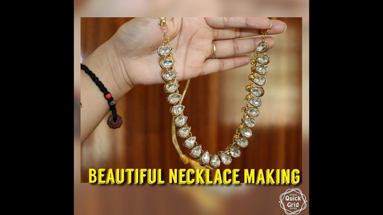DIY necklace.(हिन्दी मे)how to make simple kundan necklace.