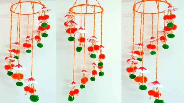 DIY Wool Jhumar.Wind Chim with Thermocol Plate.Wall Hanging Craft.New Craft.Room Decoration