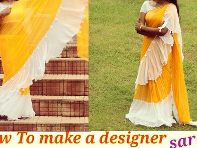 How to make a designer saree at home |DIY Saree |ruffle saree.