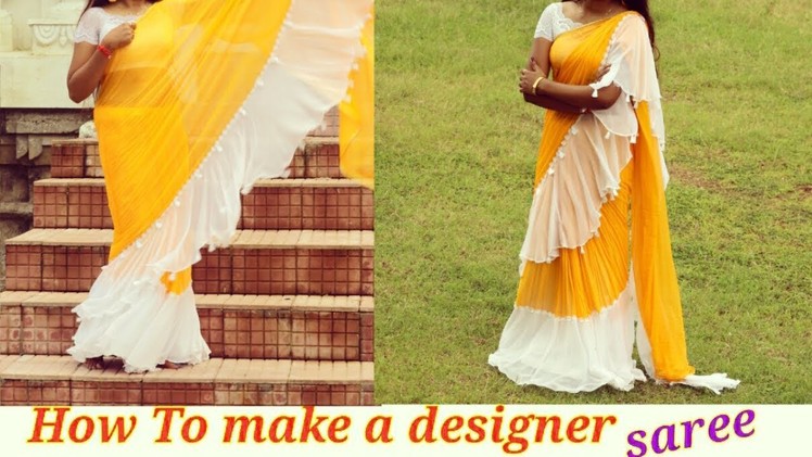 How to make a designer saree at home |DIY Saree |ruffle saree.