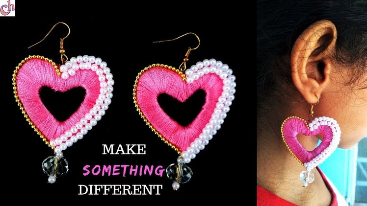 How to make Silk Thread Earrings at home| DIY Heart shape Earrings