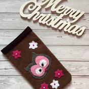 Mobile phone case iphone6 size felt soft smart phone case Brown with pink Owl