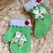 Red Felt Gift tags Gloves and Booties with beads and bow Christmas cute gift  Handmade present charm set of 2