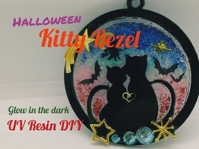 UV Resin DIY Halloween Theme kitty Bezel.Glow in the Dark