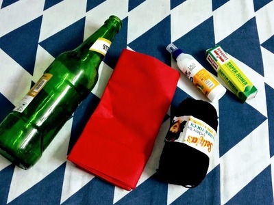 Best out of waste bottle craft idea using wool & fabric carry bag