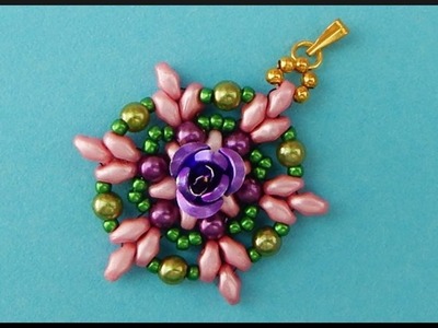 DIY | Beaded Flower Twin Beads Necklace Pendant | Jewelry Beadwork | Blumen Perlen Ketten Anhänger