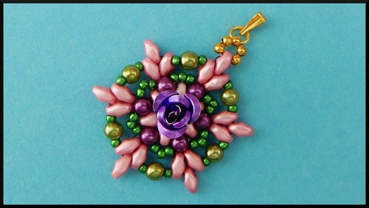 DIY | Beaded Flower Twin Beads Necklace Pendant | Jewelry Beadwork | Blumen Perlen Ketten Anhänger