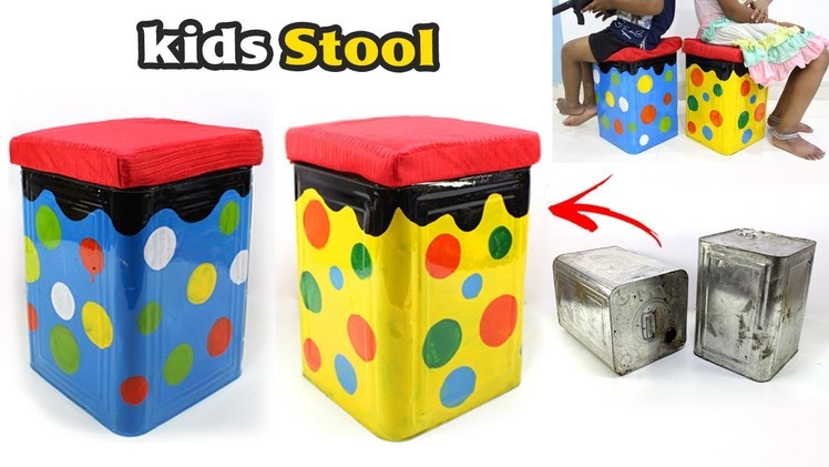 DIY Craft : Tin Container Idea | Kids Sitting Stool reusing Oil Tin Container | Waste Tin Box craft